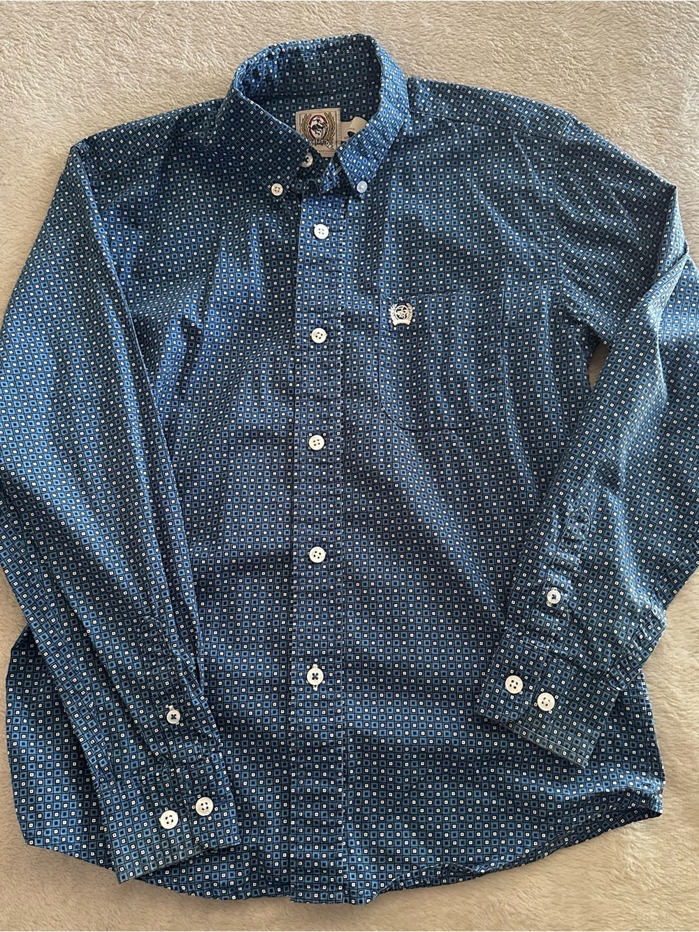 Cinch Boys' Blue Patterned Button-Down Shirt
